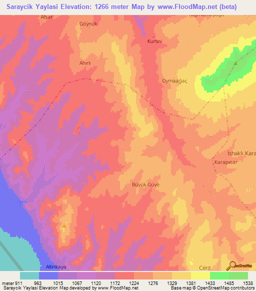 Saraycik Yaylasi,Turkey Elevation Map