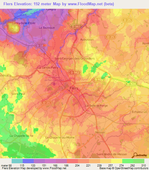 Flers,France Elevation Map