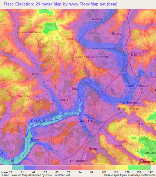 Fleac,France Elevation Map