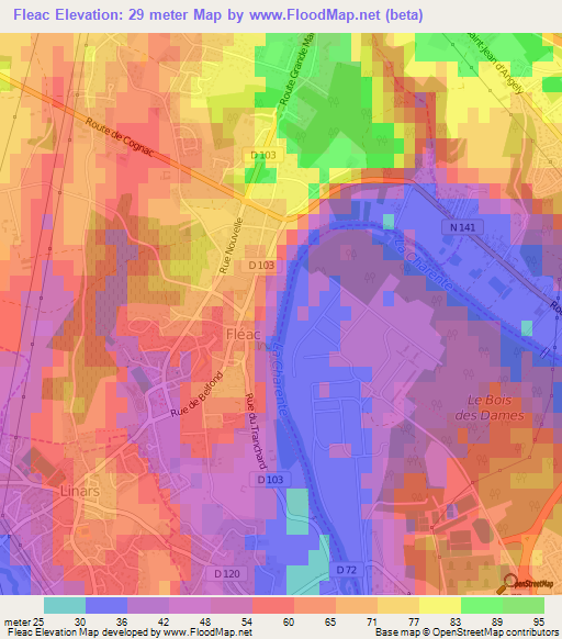 Fleac,France Elevation Map