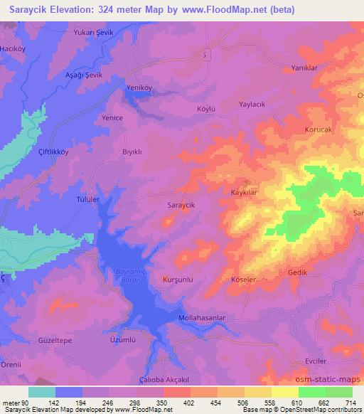 Saraycik,Turkey Elevation Map