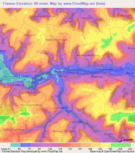 Fismes,France Elevation Map