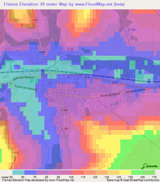 Fismes,France Elevation Map