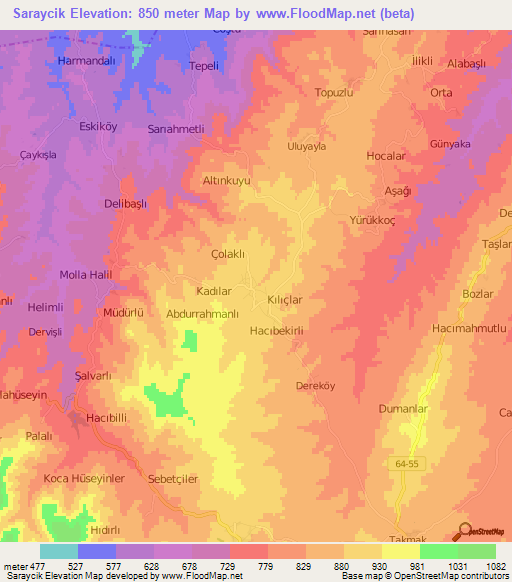 Saraycik,Turkey Elevation Map