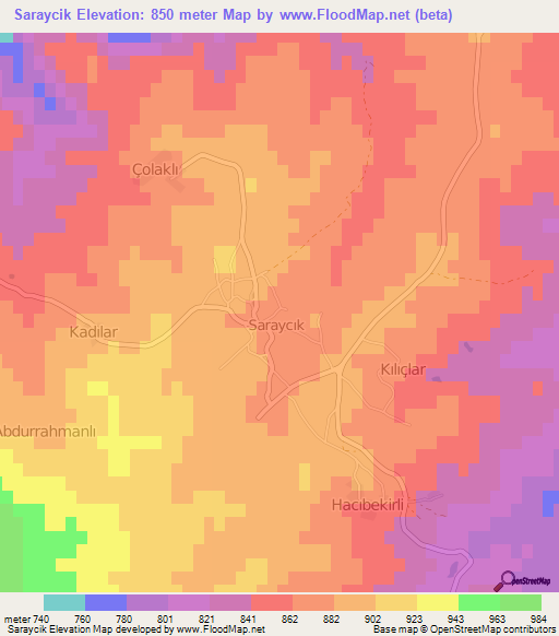 Saraycik,Turkey Elevation Map