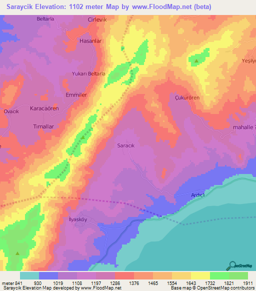 Saraycik,Turkey Elevation Map