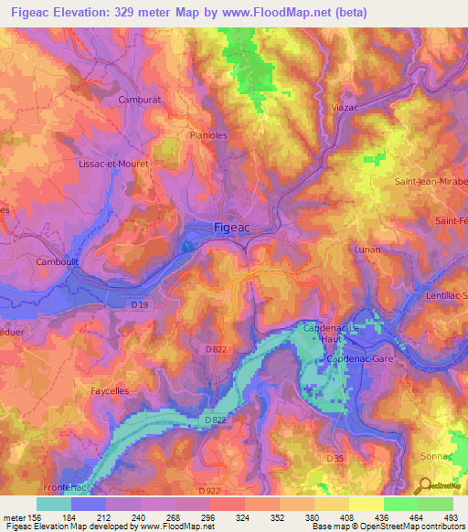 Figeac,France Elevation Map