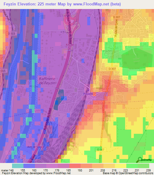 Feyzin,France Elevation Map