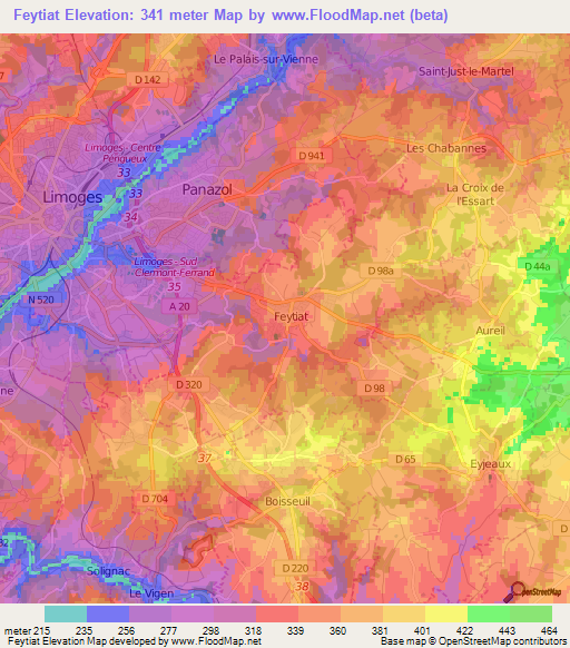 Feytiat,France Elevation Map