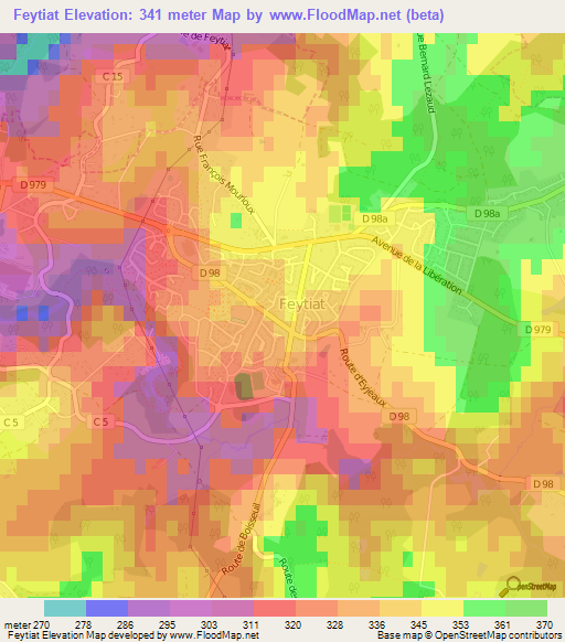 Feytiat,France Elevation Map