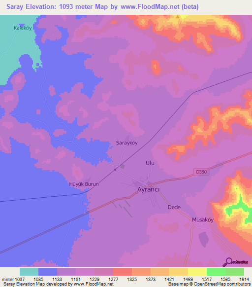 Saray,Turkey Elevation Map