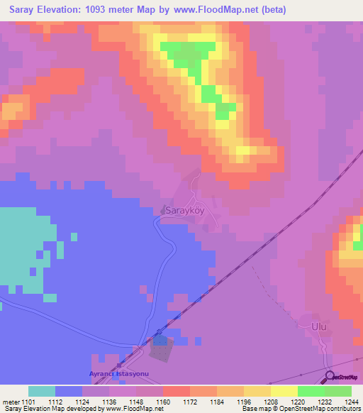 Saray,Turkey Elevation Map