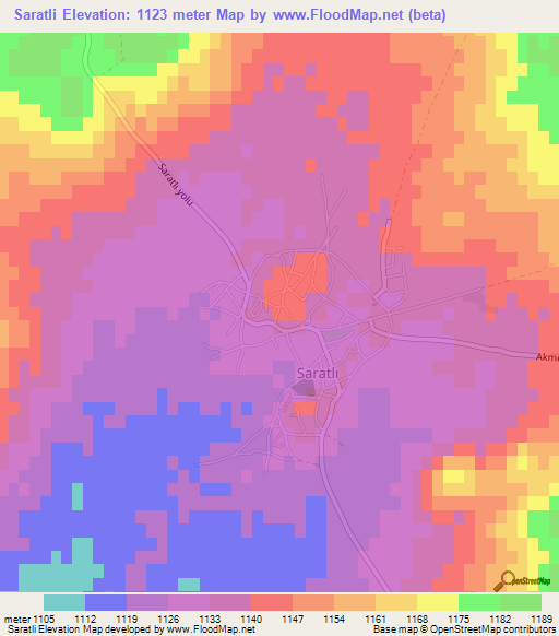 Saratli,Turkey Elevation Map