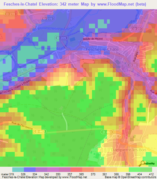 Fesches-le-Chatel,France Elevation Map