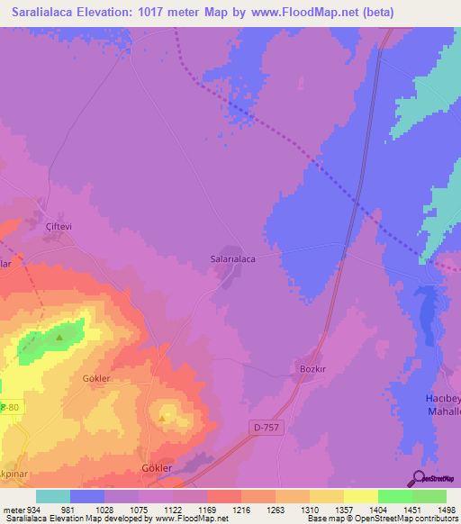 Saralialaca,Turkey Elevation Map