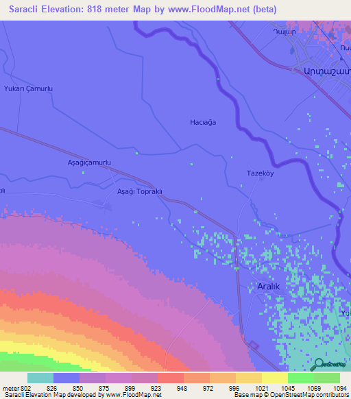 Saracli,Turkey Elevation Map