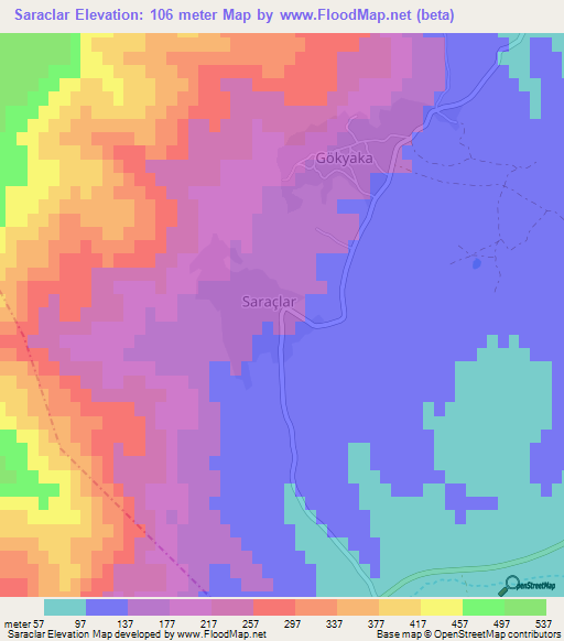 Saraclar,Turkey Elevation Map