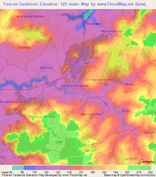 Fere-en-Tardenois,France Elevation Map