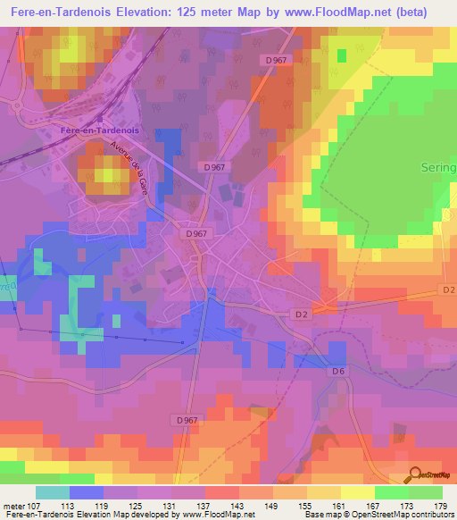 Fere-en-Tardenois,France Elevation Map