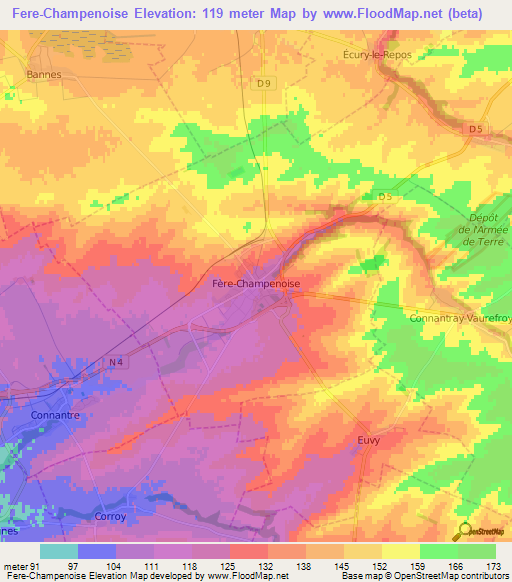 Fere-Champenoise,France Elevation Map