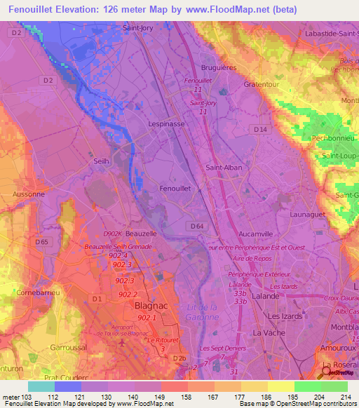 Fenouillet,France Elevation Map