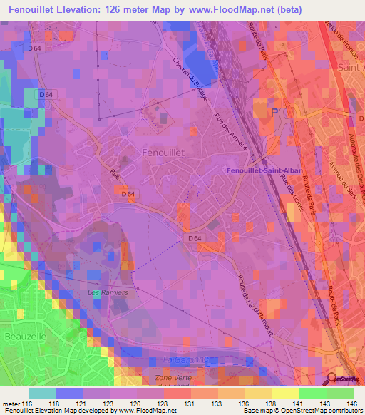 Fenouillet,France Elevation Map