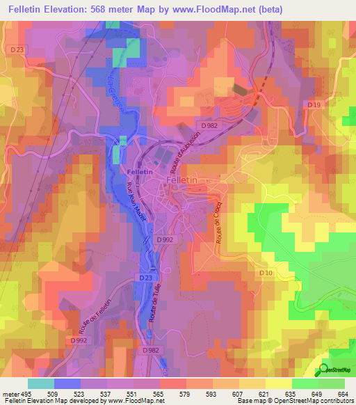 Felletin,France Elevation Map