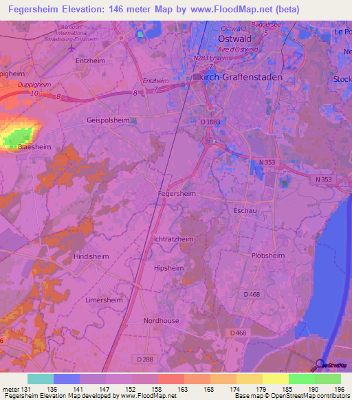 Fegersheim,France Elevation Map