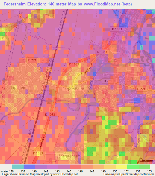 Fegersheim,France Elevation Map