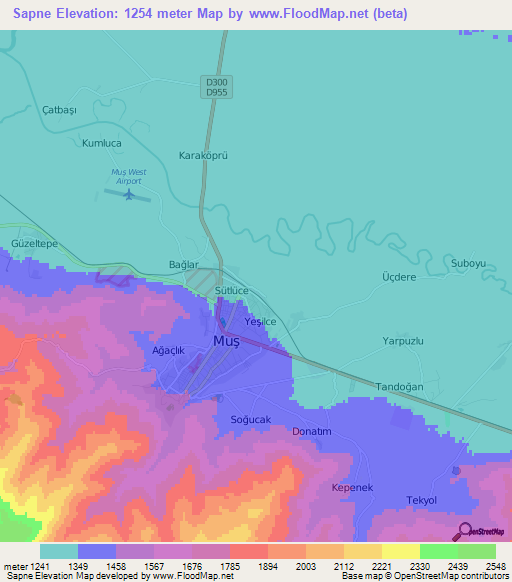 Sapne,Turkey Elevation Map