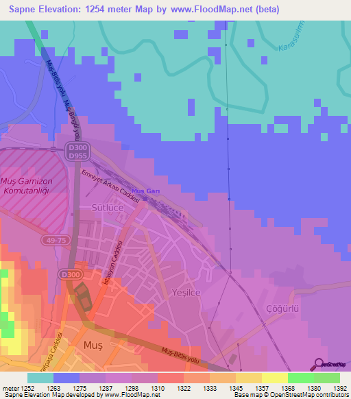 Sapne,Turkey Elevation Map