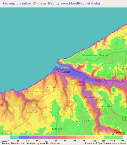 Fecamp,France Elevation Map