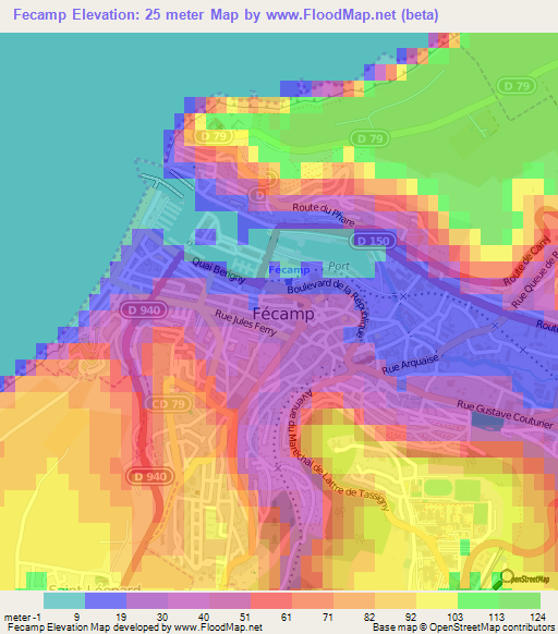 Fecamp,France Elevation Map