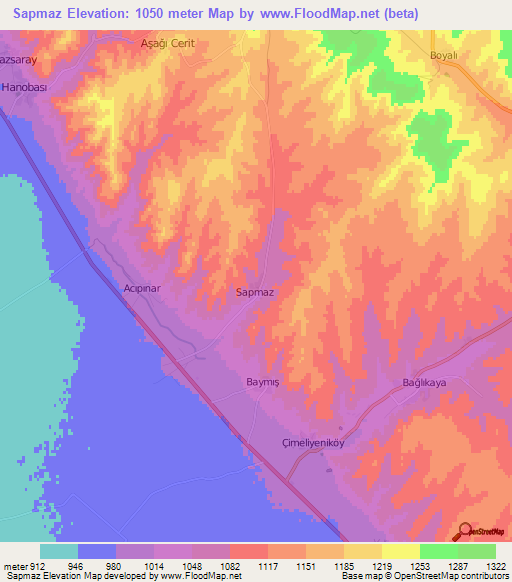 Sapmaz,Turkey Elevation Map