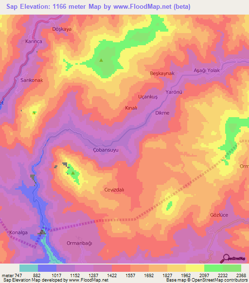 Sap,Turkey Elevation Map