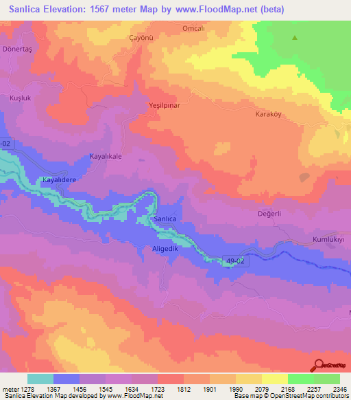 Sanlica,Turkey Elevation Map