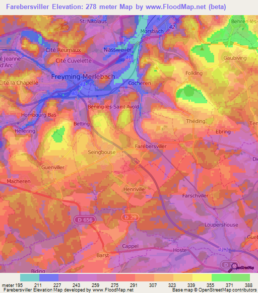 Farebersviller,France Elevation Map