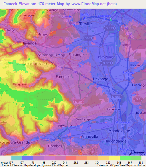 Fameck,France Elevation Map