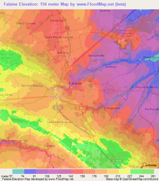 Falaise,France Elevation Map