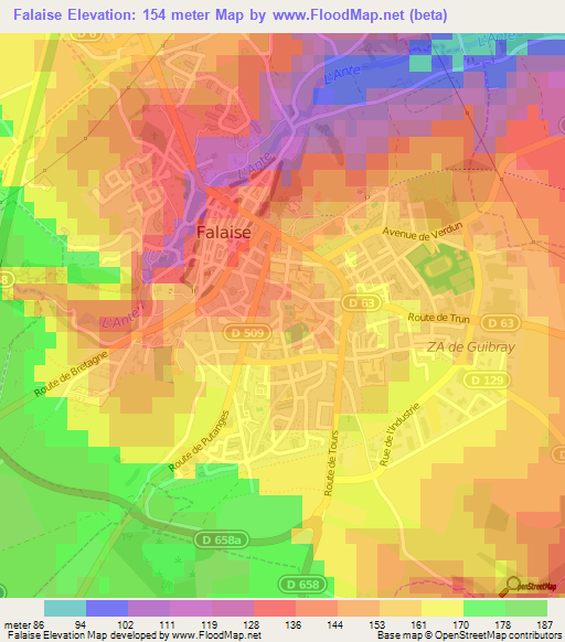 Falaise,France Elevation Map