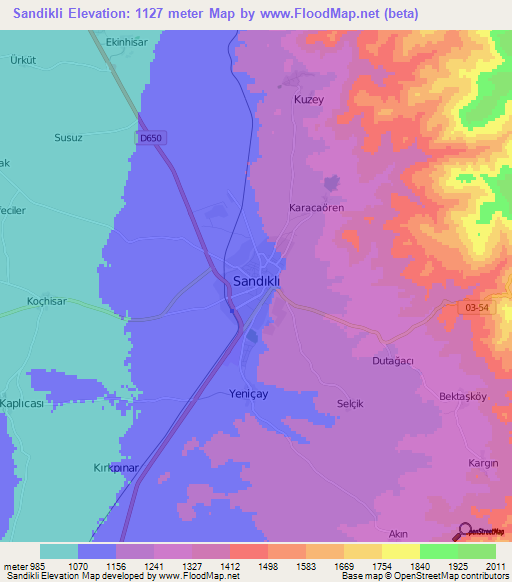 Sandikli,Turkey Elevation Map