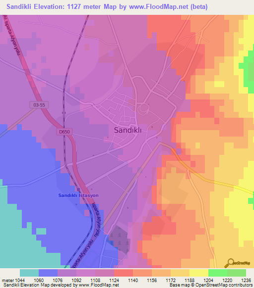 Sandikli,Turkey Elevation Map