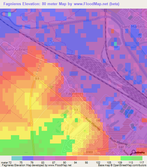 Fagnieres,France Elevation Map