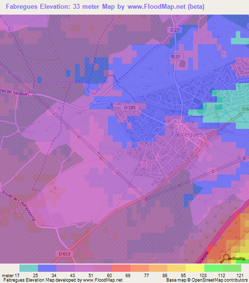 Fabregues,France Elevation Map