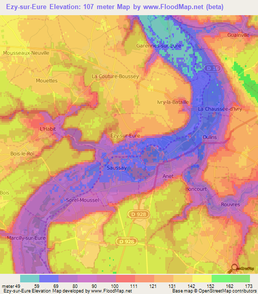 Ezy-sur-Eure,France Elevation Map