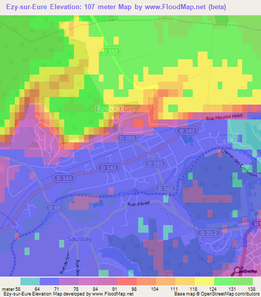 Ezy-sur-Eure,France Elevation Map