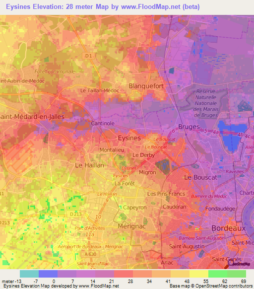 Eysines,France Elevation Map