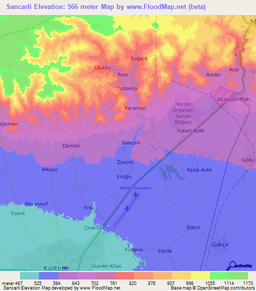 Sancarli,Turkey Elevation Map