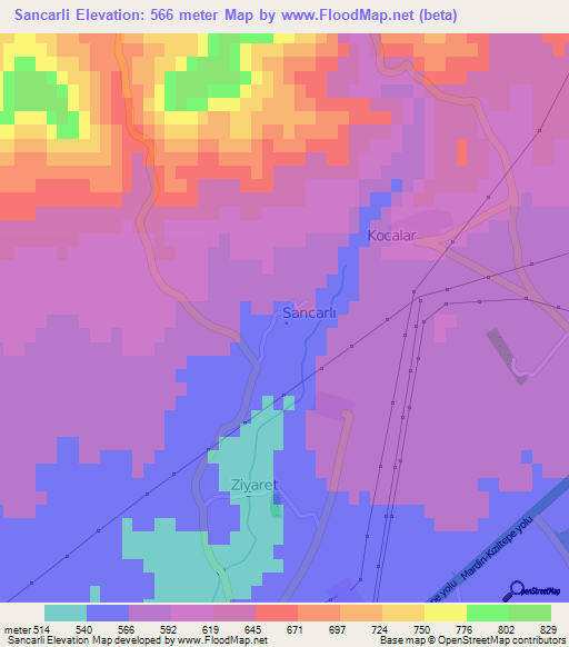 Sancarli,Turkey Elevation Map