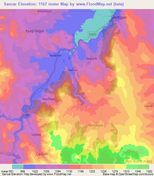 Sancar,Turkey Elevation Map